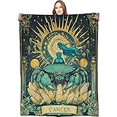 VODRM Cancer Zodiac Blanket Constellation Crab Throw Blankets,Gifts for Kids Woman Adult & Astrological Lovers,Lightweight Soft Fleece,Celestial Sunburst,for Sofa Couch Bed Room Decor 50x60in
