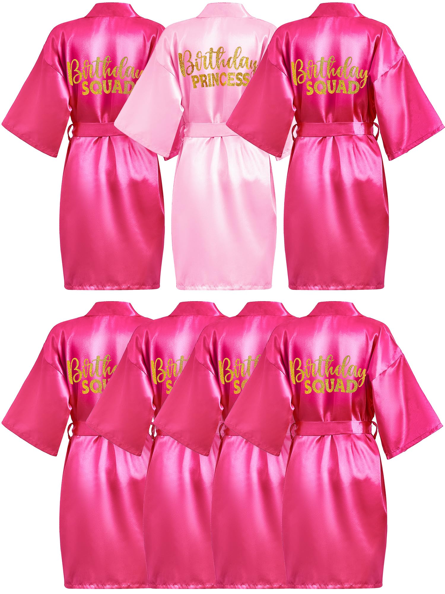 Photo 1 of Jecery 7 Pcs Birthday Squad Robe Birthday Princess Robe Spa Party Supplies Unicorn Slumber Pajamas for Girls(Pink and Rose Red, Size 10)