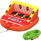 UPHYB 1-3 Person Couch Towable Tubes for Boating, Boat Tube for Tubing | Water Tube with Dual Tow Points &amp; Towable Rope for Easy Pulling,Heavy-Duty Nylon Cover,Quick-Connector,Beginner-Friendly