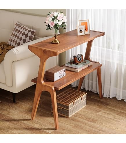 Amazon.com: Tribesigns Narrow Side Table, 2-Tier Solid Wood End