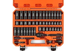 HORUSDY 50-Piece 3/8" Drive Impact Socket Set, Standard SAE (5/16 to 3/4 inch) and Metric (8-22mm) Size, 6 Point, Cr-V, 3/8-Inch Drive Ratchet Wrench, Drive Extension Bar, Impact Universal Joint