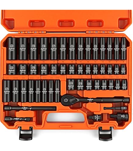 LIBRATON 90-Piece 3/8" Drive Impact Socket Set – SAE & Metric, Deep & Shallow, Cr-V Steel, With Ratchet, Extensions, Bits, Spark Plug Sockets & Case