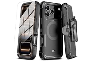 M MYBAT PRO for iPhone 17 Pro Case, Maverick Series Case with Belt Clip Holster,[Compatible with Magsafe] w/Screen Protector,Anti-Drop,Shockproof,w 360°Rotating Kickstand,Heavy Duty Protection Black