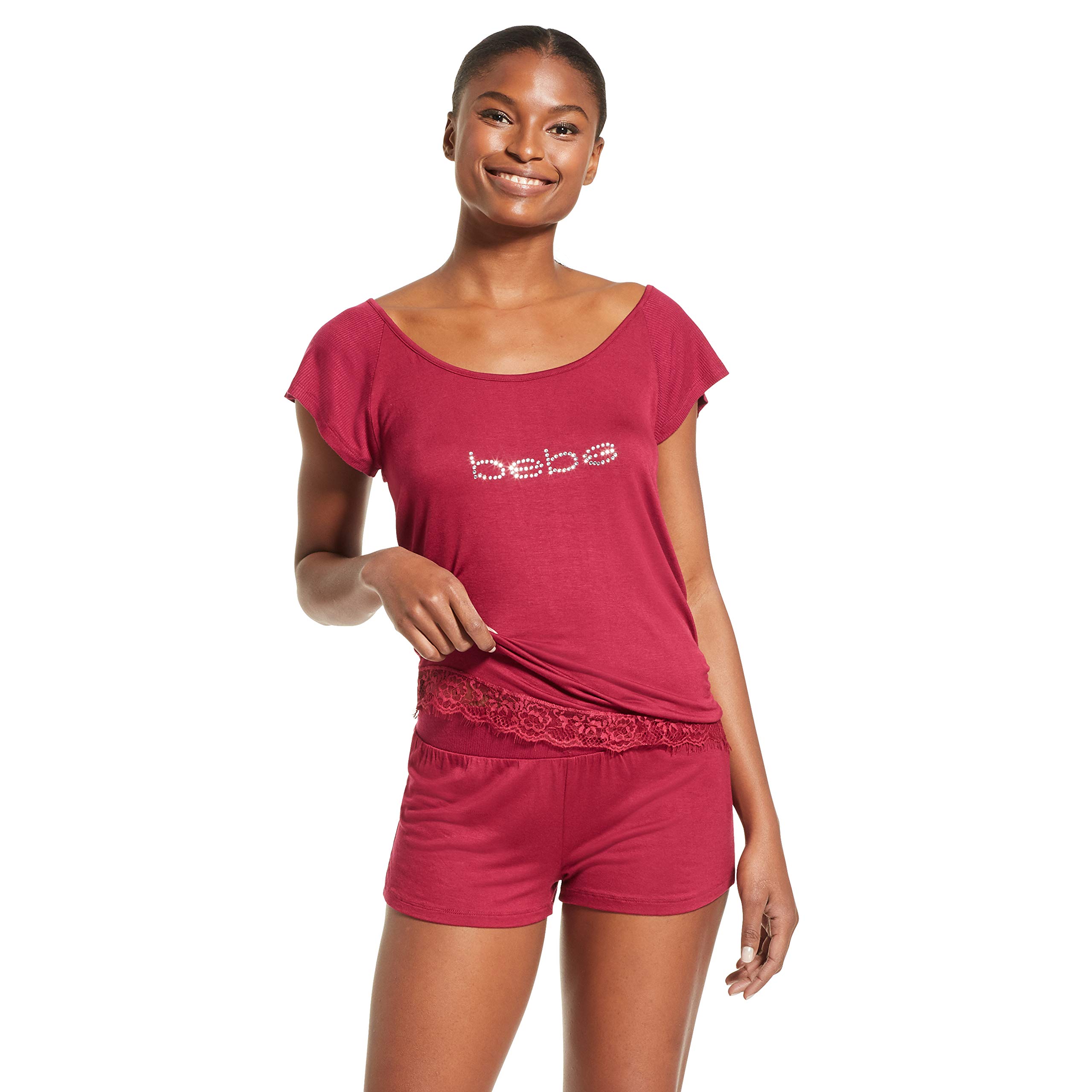 Womens Short Sleeve Shirt and Pajama Shorts Lounge Sleep Set