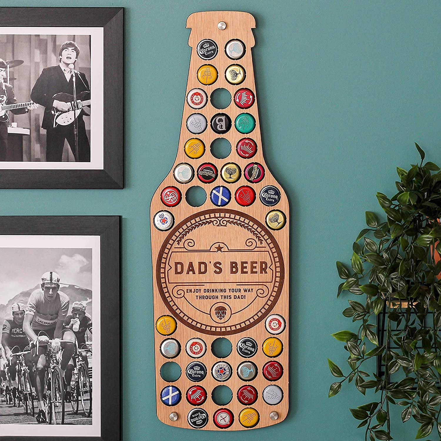 QPGVBP Personalised Beer Bottle Wall Art For The Home - Beer Cap Collector - Unusual Gift for Him - Beer Gift for Men - Display Your Growler and Craft Beer Caps Thoughtful Gift for Dad (Beer)