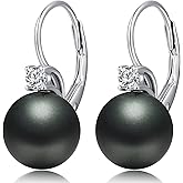 Miaofu 18k White Gold Plated Pearl and Diamond Earrings 925 Sterling Silver Pearl Earrings Fine Jewelry for Women