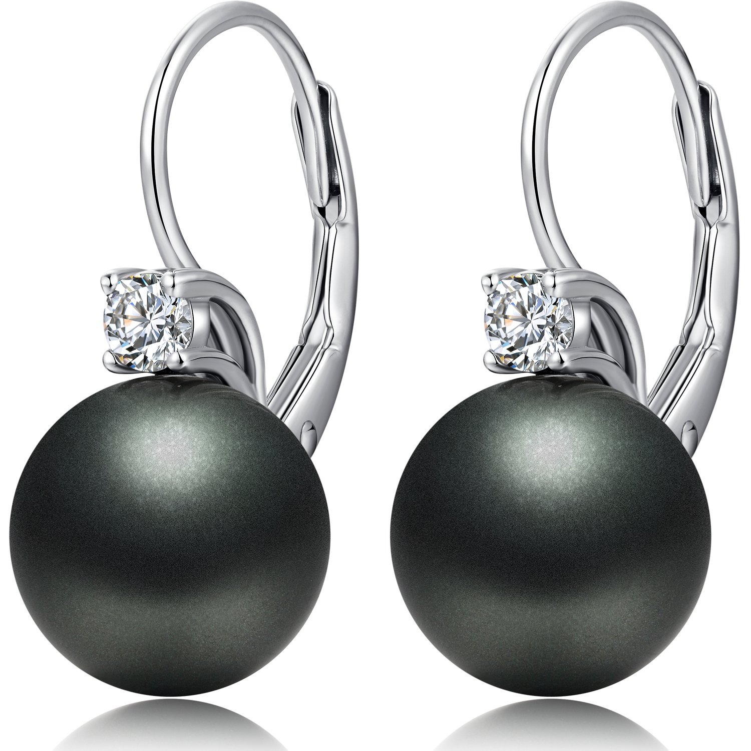 Sterling Silver Hypoallergenic Faux Pearl Dangle Drop Earrings - Unique Black Pearl Studs with 10mm Leverback Clasp — image 1