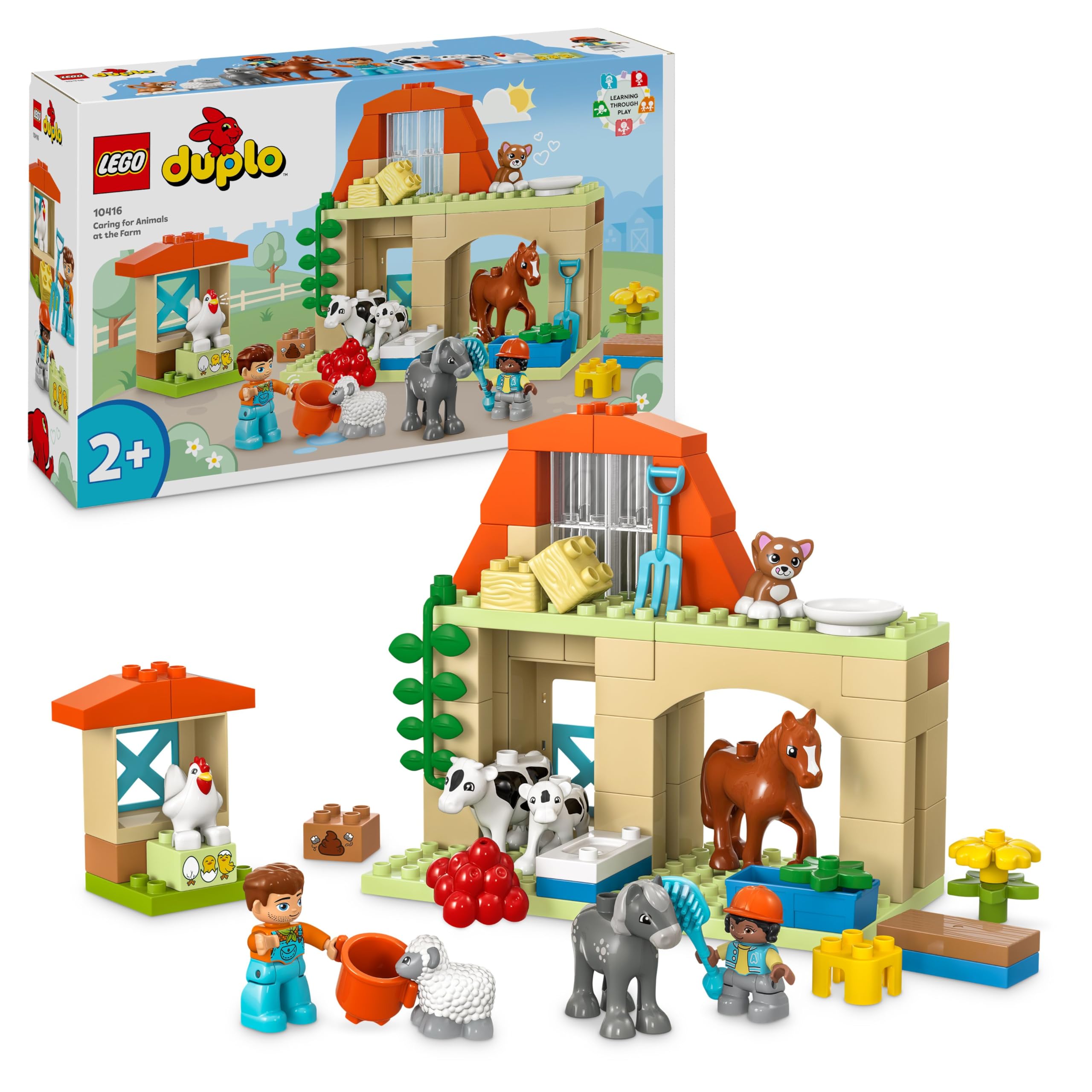 LEGO DUPLO Cura degli Animali di Fattoria - Giochi Didattici Montessori - Include Una Fattoria Giocattolo Con Cavallo, Gatto, Mucca e Gallina - Regalo Per Bambine e Bambini da 2 Anni in su - 10416