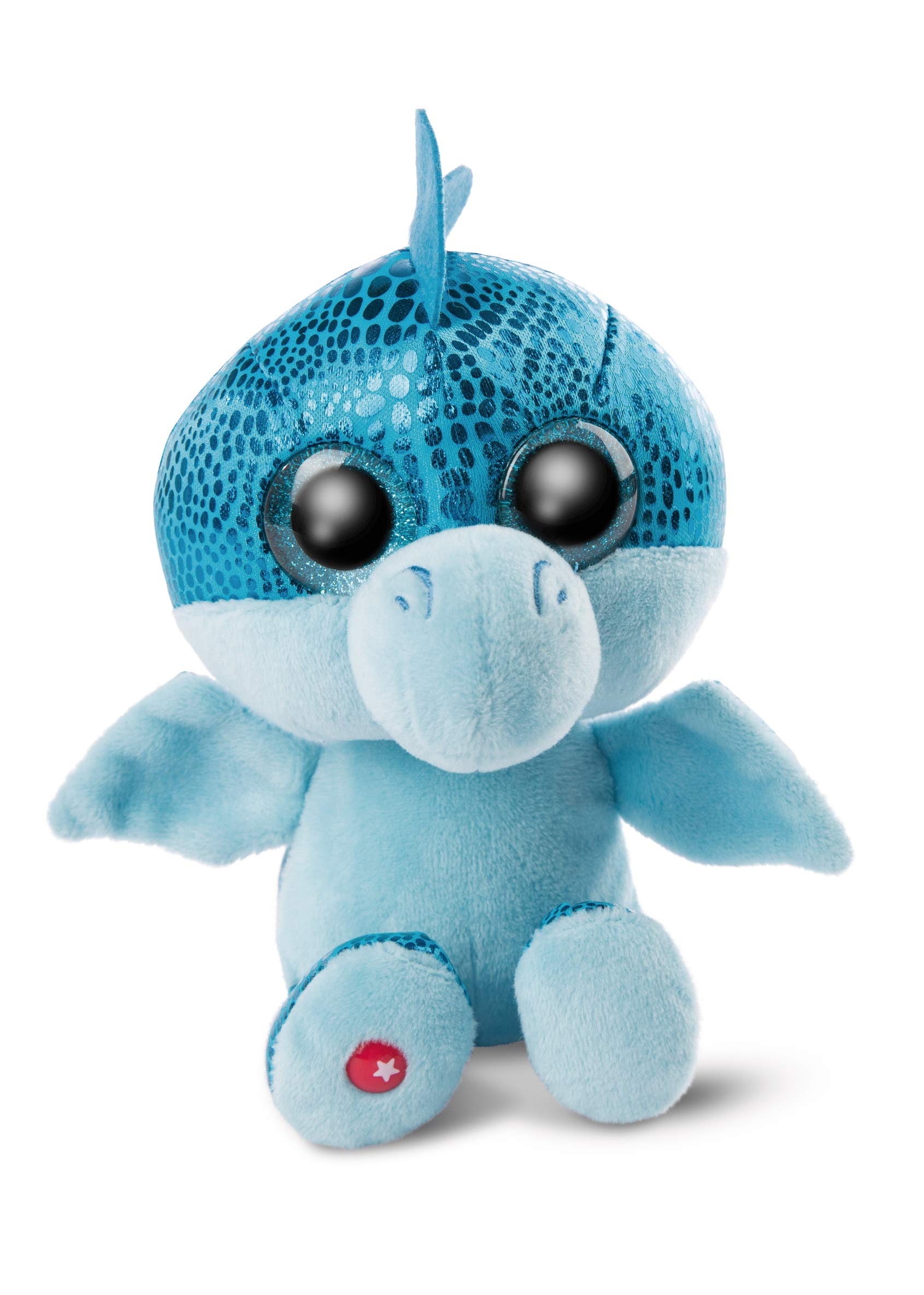 NICI Glubschis: The Original - Glubschis cuddly toy Dragon Jet-Jet 15 cm - Fluffy soft toys with big glittery eyes - Plush stuffed animal for cuddling & playing, Blue