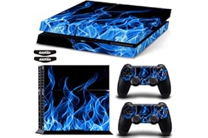 ASOKEX Ps4 Slim Stickers Full Body Vinyl Skin Decal Cover for PlayStation 4 Console Controllers (with 4pcs Led Lightbar Stickers) (Blue fire) (PS4 Console (Blue fire))