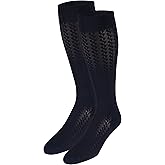 NuVein Women's Compression Socks, 15-20 mmHg Support, Cable Knit Pattern, Over Calf Knee High, Navy, X-Large
