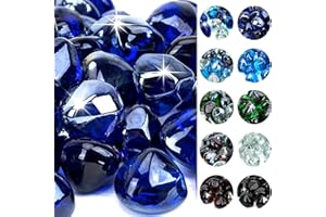 onlyfire 10-Pounds Fire Glass Diamonds for Propane Fire Pit, 1 Inch Reflective Firepit Glass Rocks Stones for Gas Fireplace and Fire Pit Table, Cobalt Blue