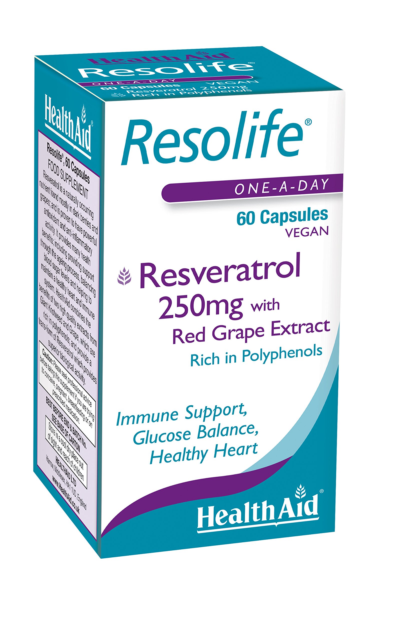 HealthAid Resolife Resveratrol 250 mg - 60 Vegan Capsules,803267