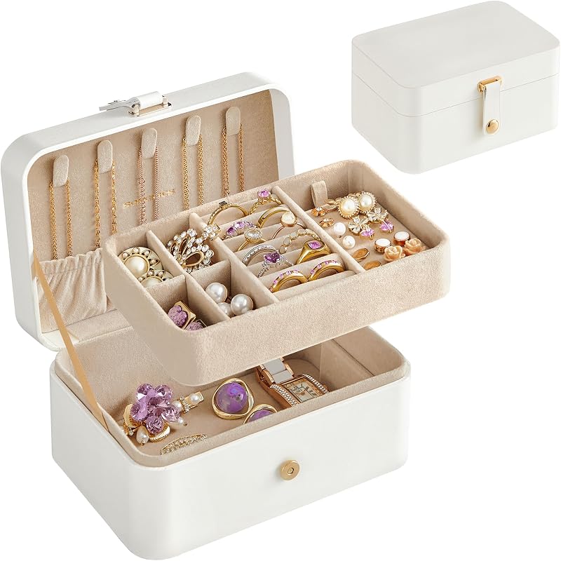 SONGMICS Jewellery Box 2-Layer Travel Case 11x16x8 cm Cloud White JBC166W01