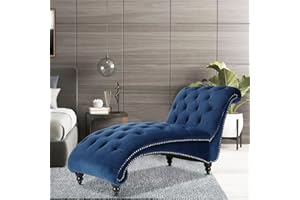 HomVent Chaise Lounge Indoor Lounge Chair Leather Futon Chair W/Tufted Buttons Lounge Chairs for Living Room Office or Bedroom (Blue)