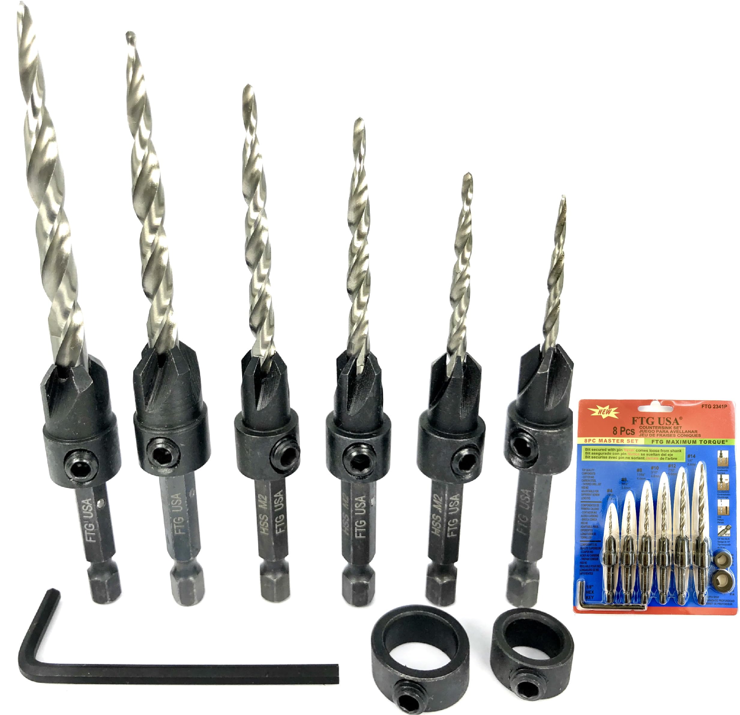 FTG USA Adjustable Wood Countersink Drill Bit Set 6
