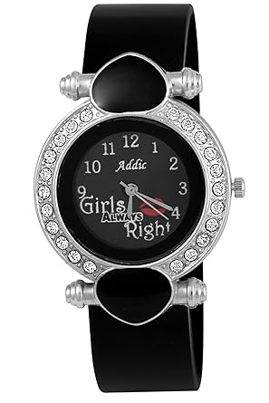 Addic Analogue Black Dial Crystal Studded Girls Watch - WW245