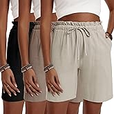 Neer 3 Pack Women's Linen Bermuda Shorts Summer Wide Leg Casual High Waist Drawstring Mid Length Shorts with Pockets