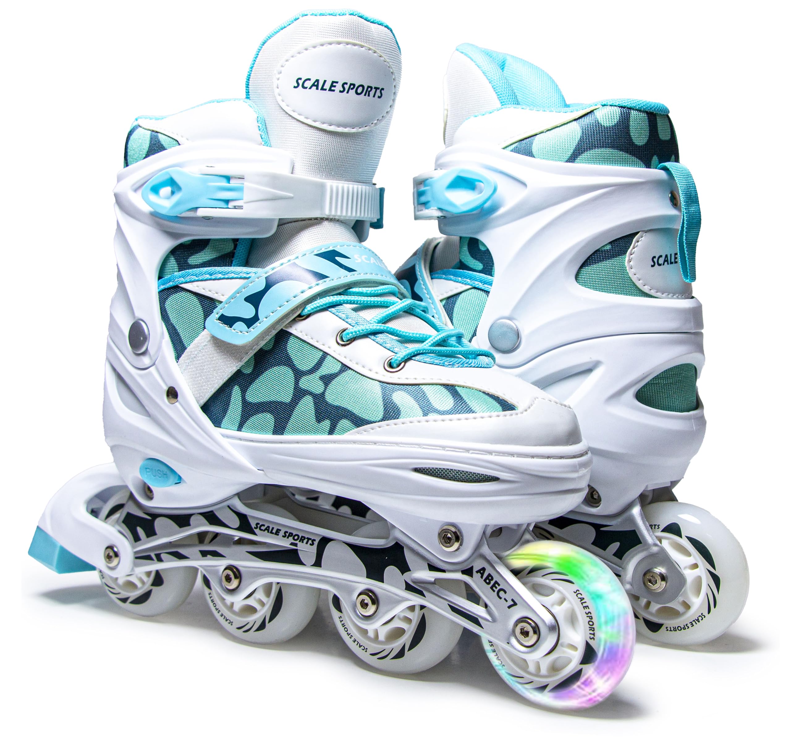 Scale Sports Inline Skates – Mint Green – Size M (UK 2–4.5 / EU 34–37/207–235 mm) – Breathable, Adjustable, Light-Up Skates for Teens & Beginners