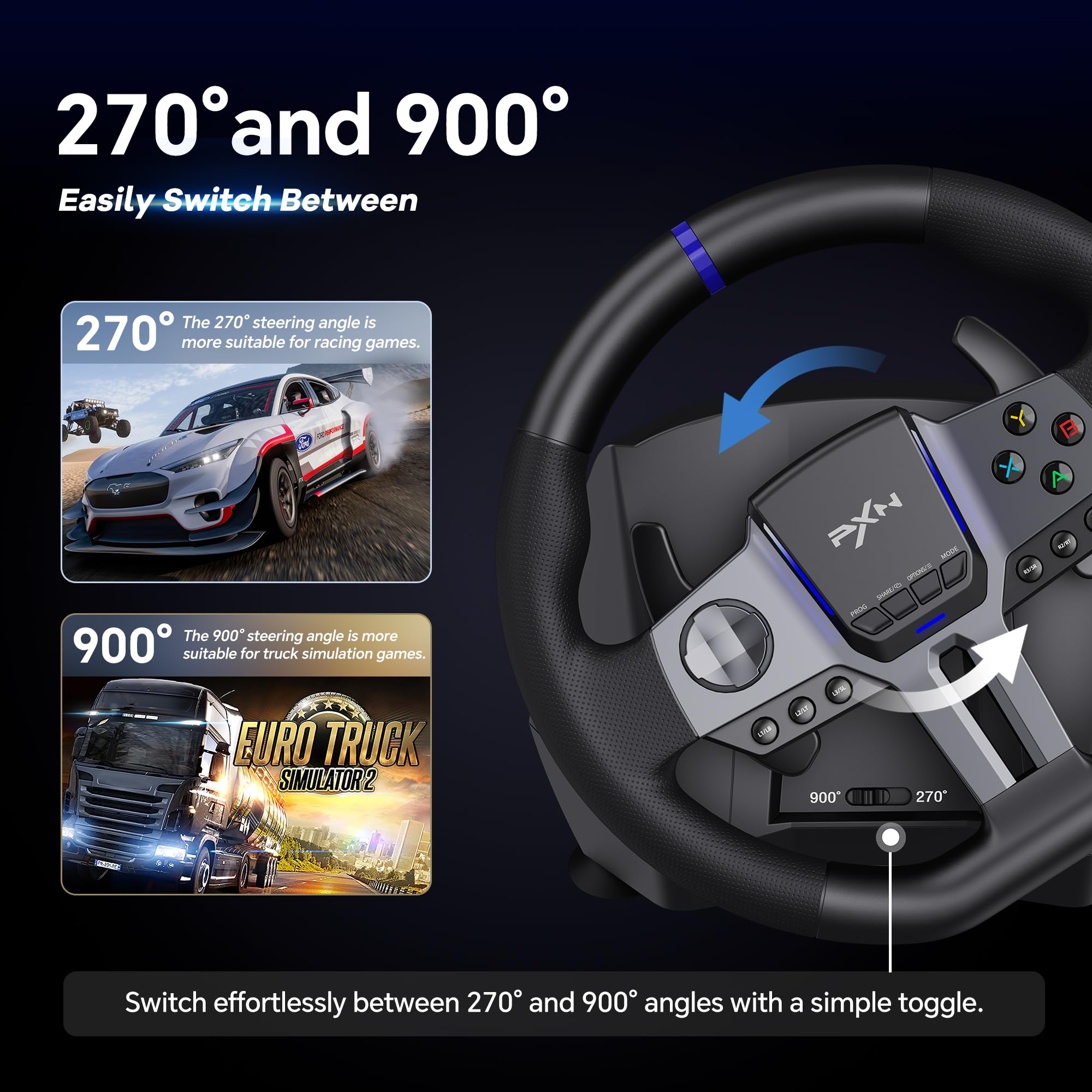 PXN V9 Gen2 Racing Wheel - Steering Wheel Driving Wheel 270°/ 900° Degree Vibration Gaming Steering Wheel with Shifter and Pedal for PC, PS3, PS4, Xbox Series X|S, Xbox One