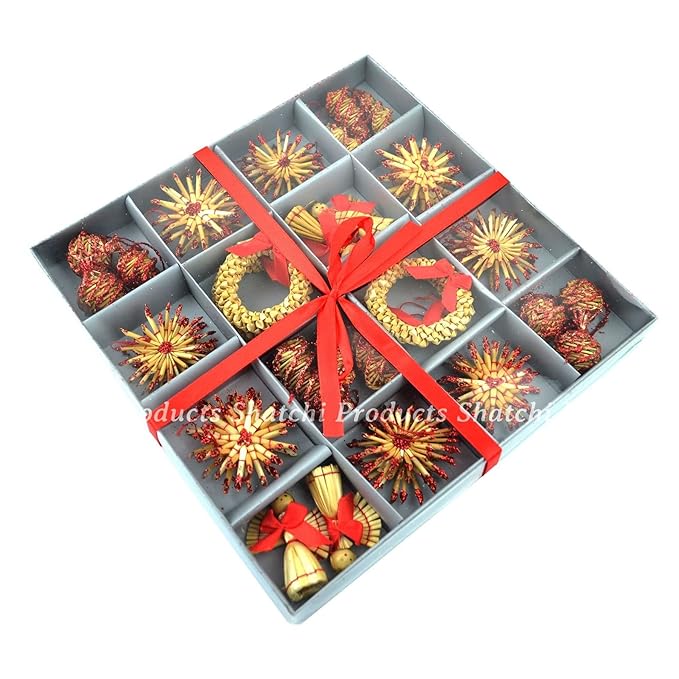 Shatchi Stricknadel handgefertigt Weihnachtsbaum zum Aufhängen Ornament, Weizen Stroh Weihnachts Home Decor
