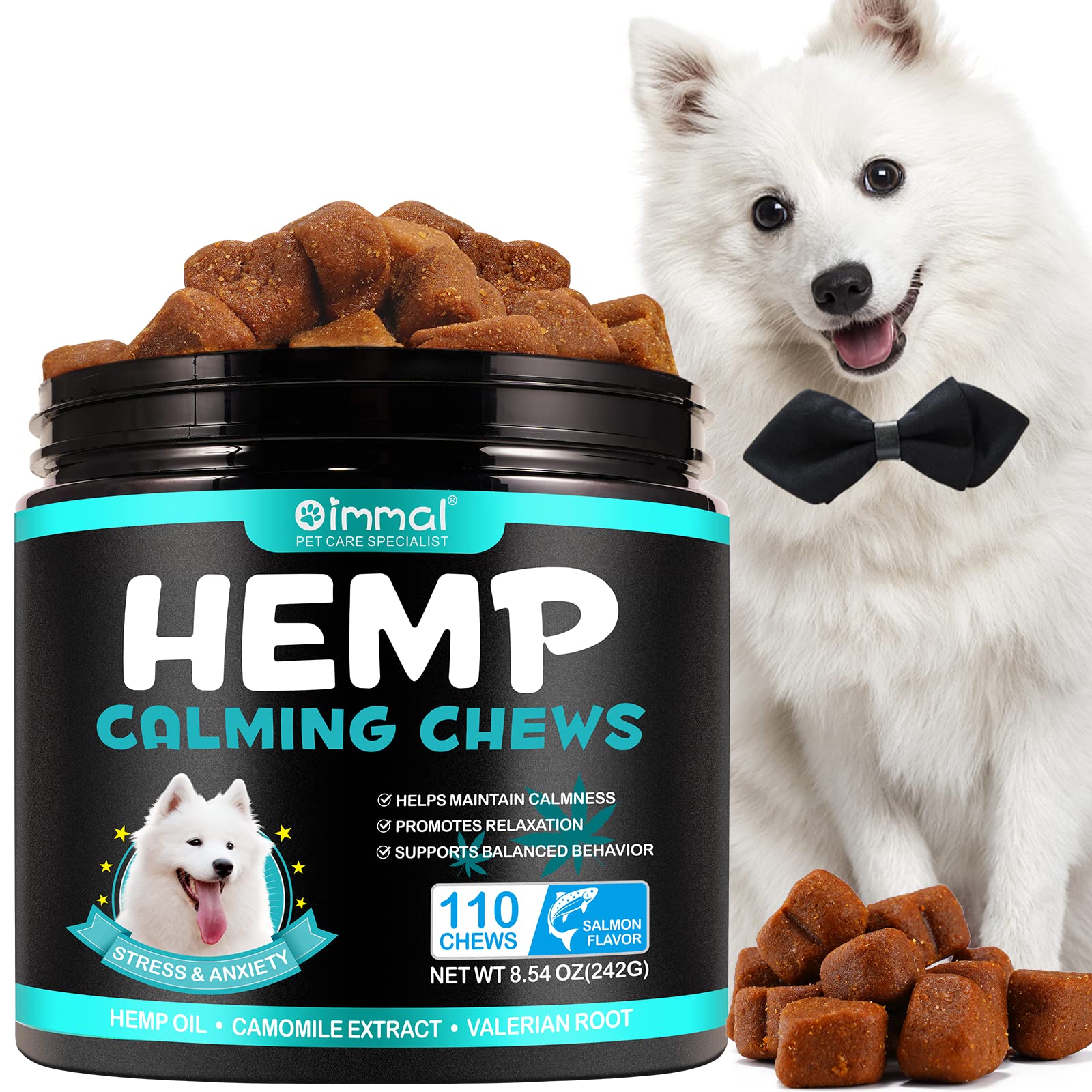 Calming Chews for Dogs (Salmon Flavor 110 Chews),Helps Dog Anxiety & Stress Relief,Quiet Moments Dog Calming Treats,Dogs Anxiety Stress Relief, for All Breeds & Sizes 8.54 oz(242G)