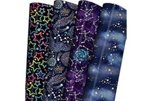 GIOLNIAY Galaxy Wrapping Paper for Boys Girls Birthday Baby Shower - Neon Stars, Night Sky, Galaxy with Nebula - 8 Sheets, 20×29 Inches Each, Easy Storage