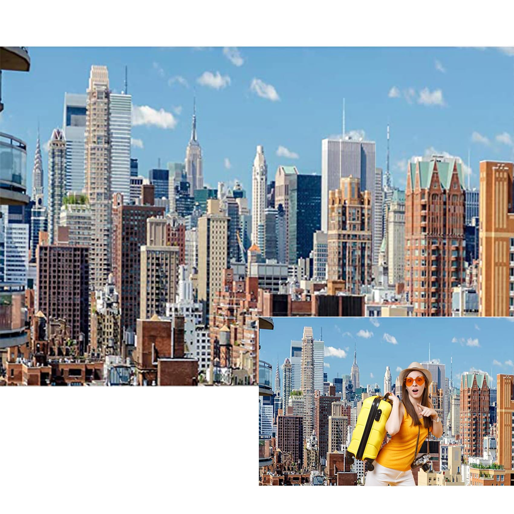 MIRRORANG 3x2m New York City Backdrop NYC High Rise Buildings Blue Sky White Clouds Cityscape Photography Background New York City US California Downtown Architecture Landmark Studio Props