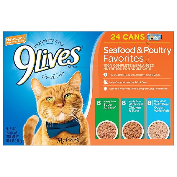 9LIVES SEAFOOD & POULTRY FAVORITES WET CAT FOOD VARIETY 5.5 OUNCE CAN (PACK OF 24)