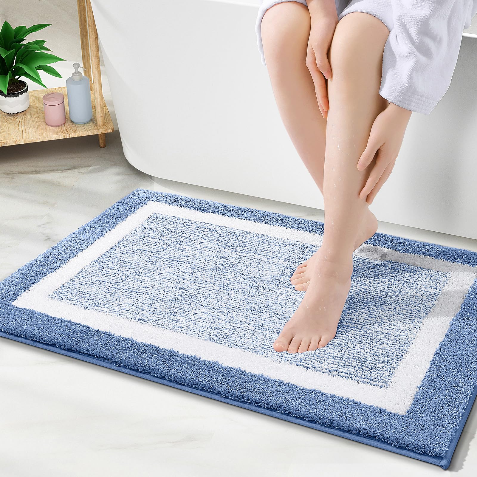 smiry Microfiber Non-Slip Bath Mats for Bathroom, Extra Soft Absorbent Bathroom Mats Rugs, Machine Washable Quick Dry Floor Mats, 50 x 75 cm, Blue