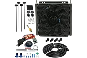 American Volt 30 Row Transmission Oil Cooler 9" Electric Fan Adjustable Thermo-Stat Switch Kit