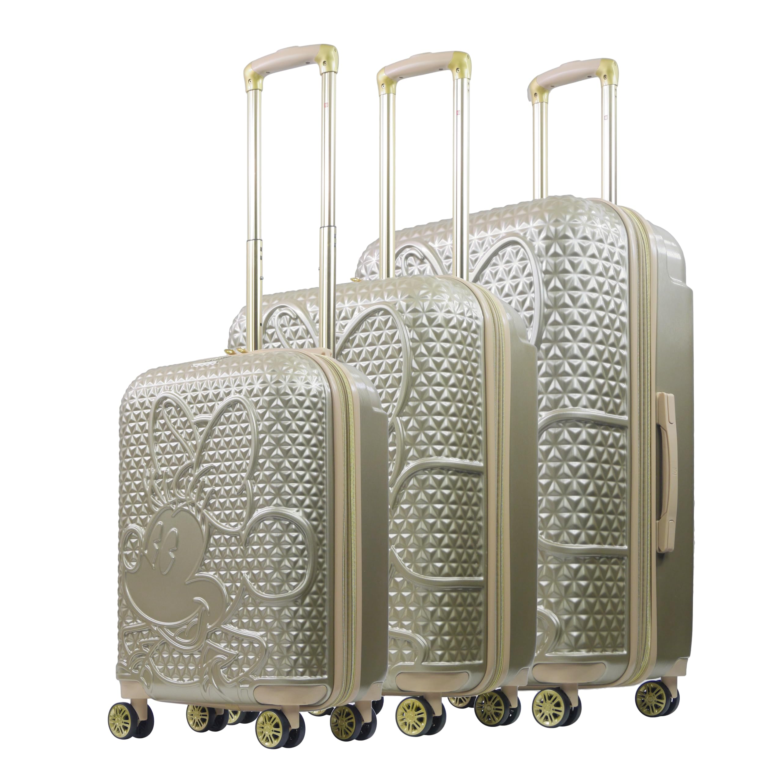 FUL Disney Minnie Mouse Rolling Luggage, Textured Hardshell Suitcase with Wheels, Taupe, 3 Piece Set