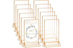 LUOBAO Acrylic Gold Sign Holder, 5x7 Wedding Table Numbers Picture Frames, Double Sided Menu Holders Picture Frames for Restaurants, Home, Photo Frames, Store