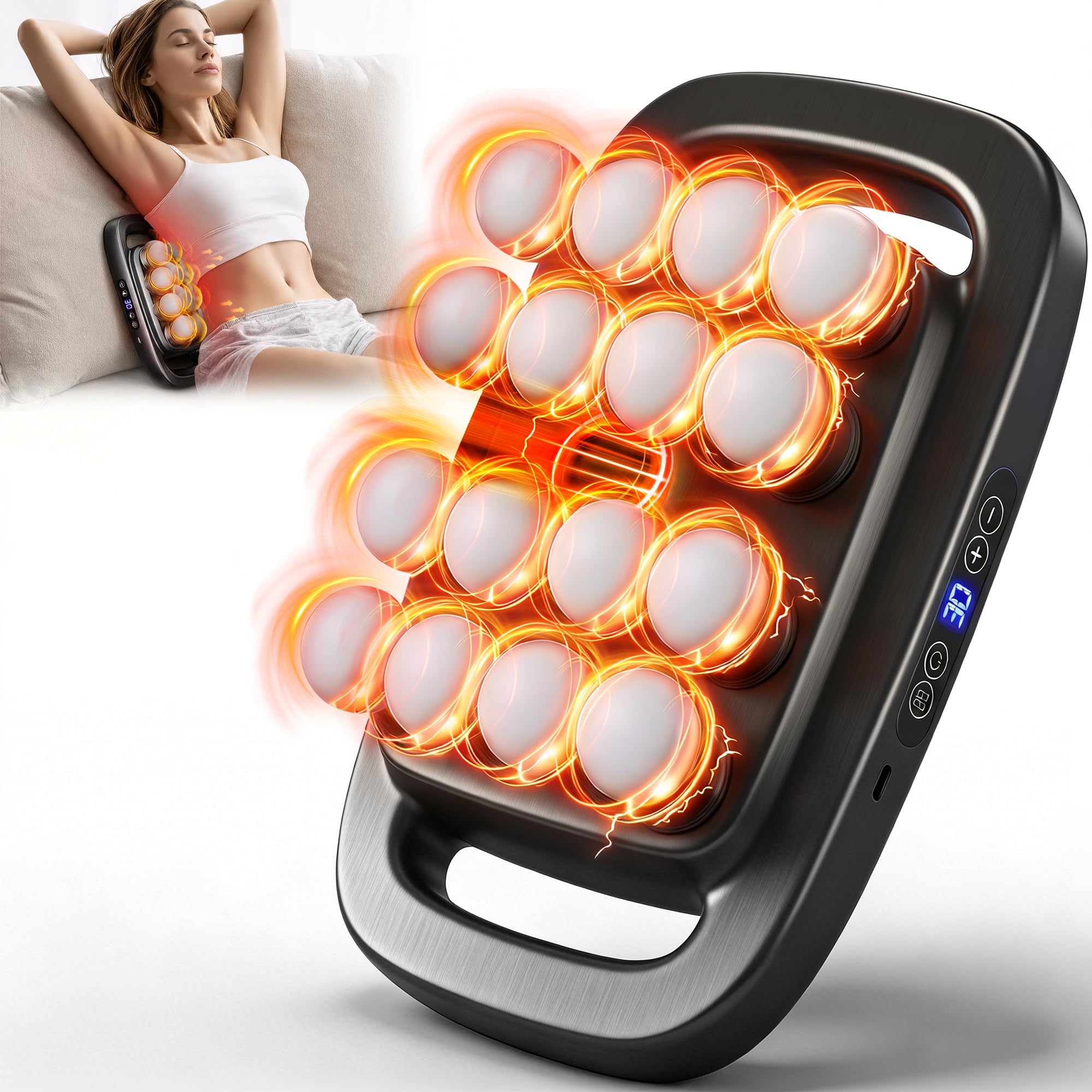 Photo 1 of 16 Head Massage Gun Deep Tissue, Multi-Head Percussion Massager with 30 Speeds & 3 Modes, Red Light Therapy, Muscle Massager for Back, Legs, Waist, Buttocks, Quiet Powerful Body Massager, Gray