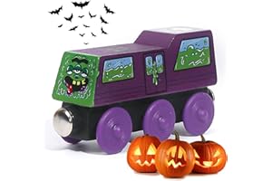 Toddler Halloween Toys - Toxic Ted - Wooden Train Set with Cargo - Compatible with All Wooden Train Sets - Boo Basket Stuffers - Spooky Gifts for Kids - Zany Trains(Toxic Ted)