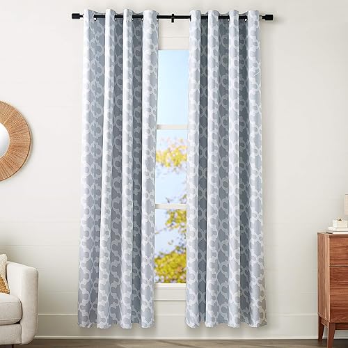 Amazon Basics Room-Darkening Blackout Curtain Set with Grommets - 52" x 96", Light Grey Lattice