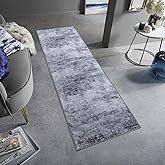 Toneed 2x6 Runner Rug Modern Abstract Hallway Rug Washable Non Slip Rubber Rugs for Kitchen Stairs Entryway Bedroom Living Room Printed Low Pile Foldable Accent Rugs Grey