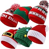 Vicenpal 6 Pcs Christmas Knitted Hat Xmas Beanie Hat Bulk Crochet Knit Cap Set Printed Wool Bulk