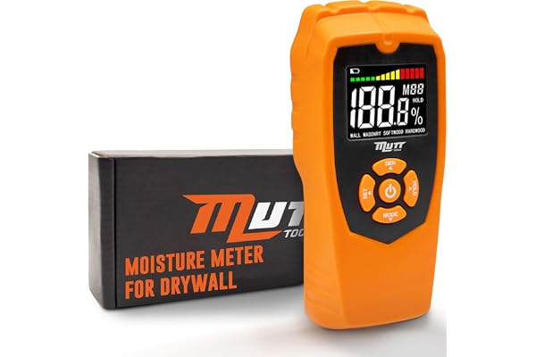 Mutt Tools Pinless Moisture Meter for Drywall – Non-Destructive Wood Moisture Meter for Walls, Wood and Masonry – Detects up