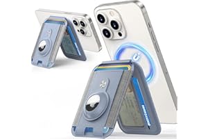 Amzone Mag-Safe with AirTag Holder,Magnetic with Adjustable Stand, Mag-Safe Phone for iPhone 15/14/13/12 Series,7 Card Slots,Vegan Leather (Light Purple)