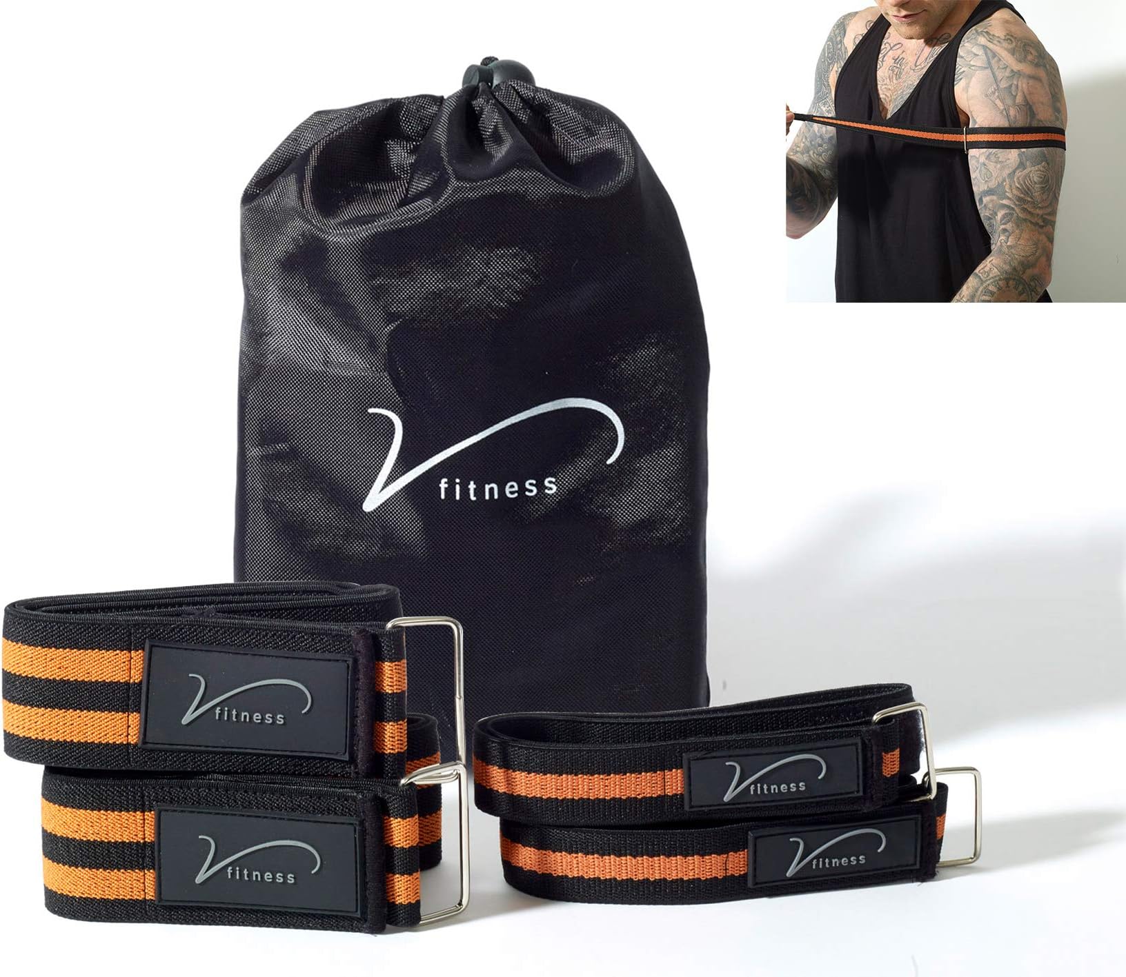 Vida Fitness Occlusion Resistance Bands, 4 Pack, for BFR Training. Arm and Leg Straps Come with Easy to Adjust Metal Slider. Set Includes a Carry Bag.
