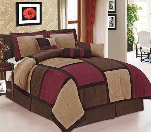 Amazon Com Legacy Decor 7 Pc Modern Beige Burgundy Brown Suede