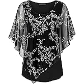 Cestyle Womens Flowy Blouses Dressy Casual Shirts Lightweight Mesh Poncho Tops