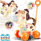Nicmore 2-in-1 Bubble Machine for Toddlers: 45-Min Push or Hold Playtime | Rechargeable with LED Lights &amp; 15000+ BPM - 2 Play Modes 3-Year Growth Companion - Easy for 18-36 Month Toddlers to use
