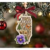 AlvaradoDesign Illinois State Christmas Wooden Ornament - State USA Ornament - Moving to Illinois Gift - Travel Gift - 2 Layer Laser Cut Wooden Ornament
