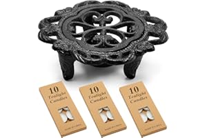 Menkxi Cast Iron Teapot Warmer Dish Cups Heater Pot Trivet with 30 Pieces Candles Heavy Duty Decorative Candle Holder Stands for Teapot Heat Food Coffee or Tea