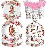 HOAKWA Western Cowgirl Party Decorations Tableware, Wild West Rodeo Theme Pink Cowgirl Party Supplies for Girl's Birthday Baby Shower, Paper Plates, Cups, Napkins, Disposable Cutlery, Serves 24