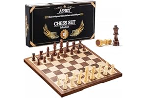 ASNEY Wooden Chess Set for Adults, 15" Folding Portable Travel Chess Board Game Set with Magnetic Closure for Kids Adults and Beginner with 2 Extra Queens