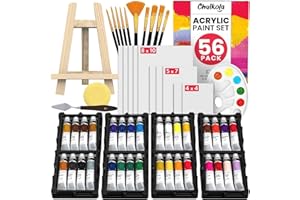 Chalkola Acrylic Paint Set for Adults & Kids - 56 Pcs Canvas Painting Kit with 32 Paints (22ml), 10 Brushes, 10 Canvases, Tabletop Easel, Palette, Knife - Professional Craft & Art Painting Supplies