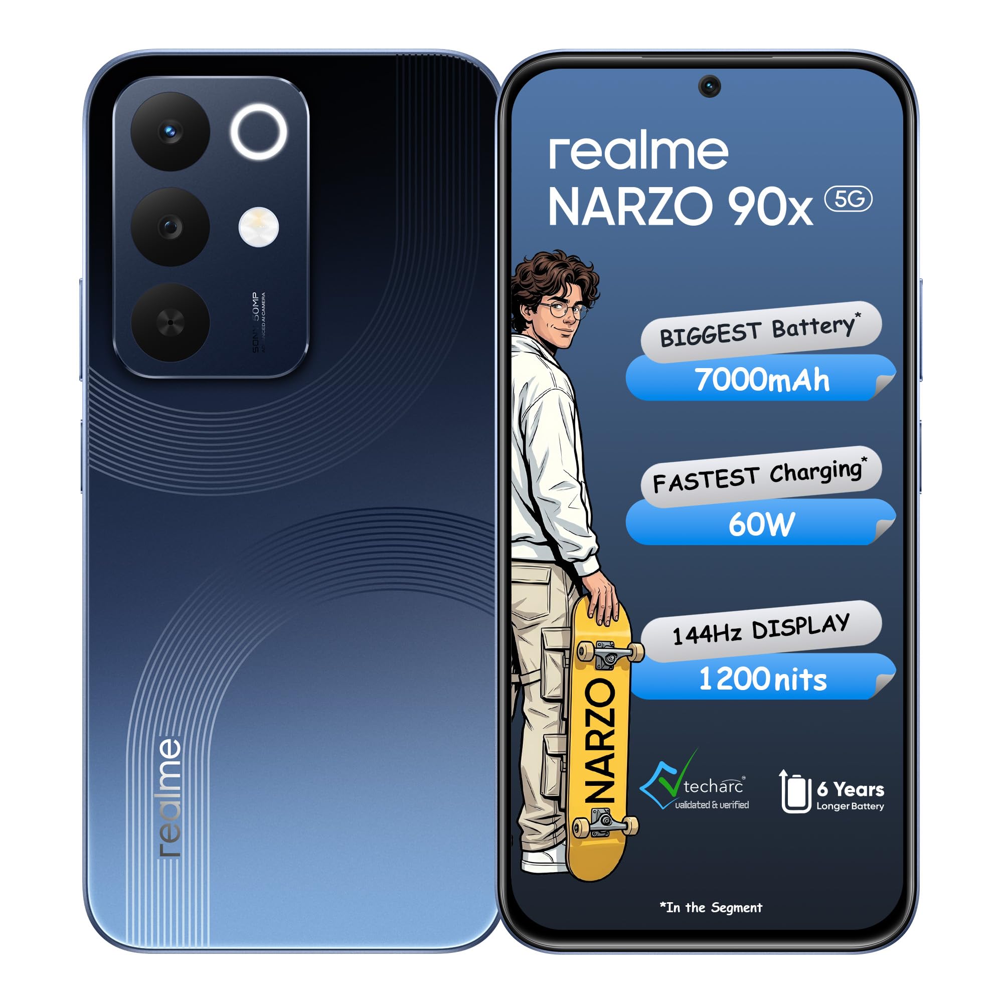 realme NARZO 90x 5G (Marine Blue,4GB+128GB) |7000mAh + 60W Biggest Battery & Fastest Charging in The Segment* | 144Hz Bright Display | Sony 50MP AI Rear Camera | AI Assist | 400% Ultra Boom Speaker